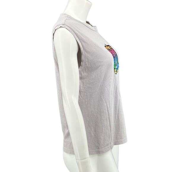 Maje Top Womens 1 Small‎ Gray Teo Sleeveless Love Graphic Tee Muscle Rainbow - Picture 3 of 12